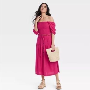 Women's Off Shoulder Puff Elbow Sleeve Blouse - Universal Thread Pink